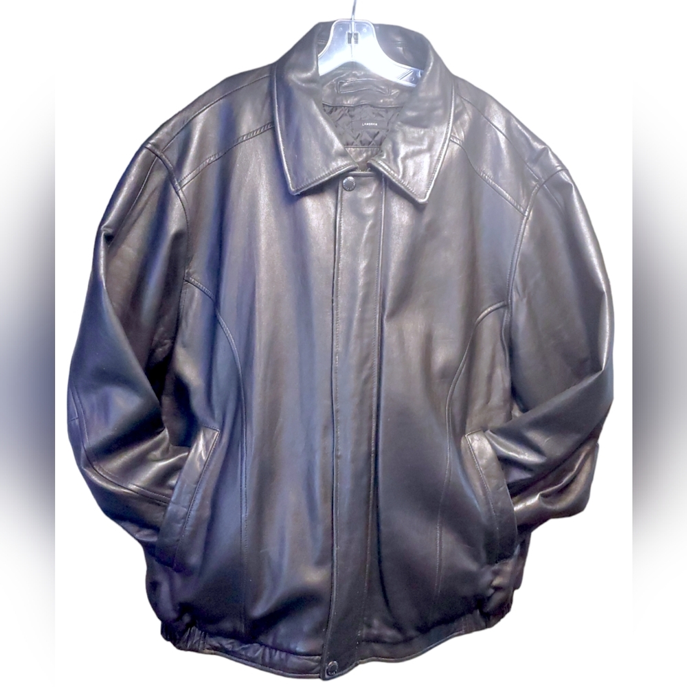 CLAIBORNE OUTERWEAR - Black Lamb Skin Leather Zip-up Quilted Jacket, Mens 2XL